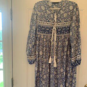 B.Y Iposha Bohemian Dress Blue with white tassels Size M 8/10